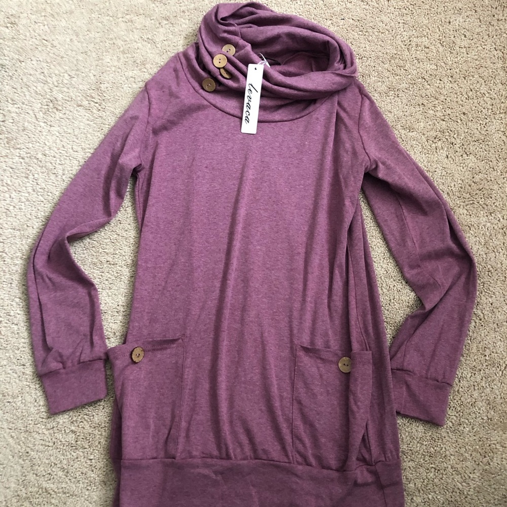 NWT LEVACA BUTTON COWL NECK TUNIC  TOP
